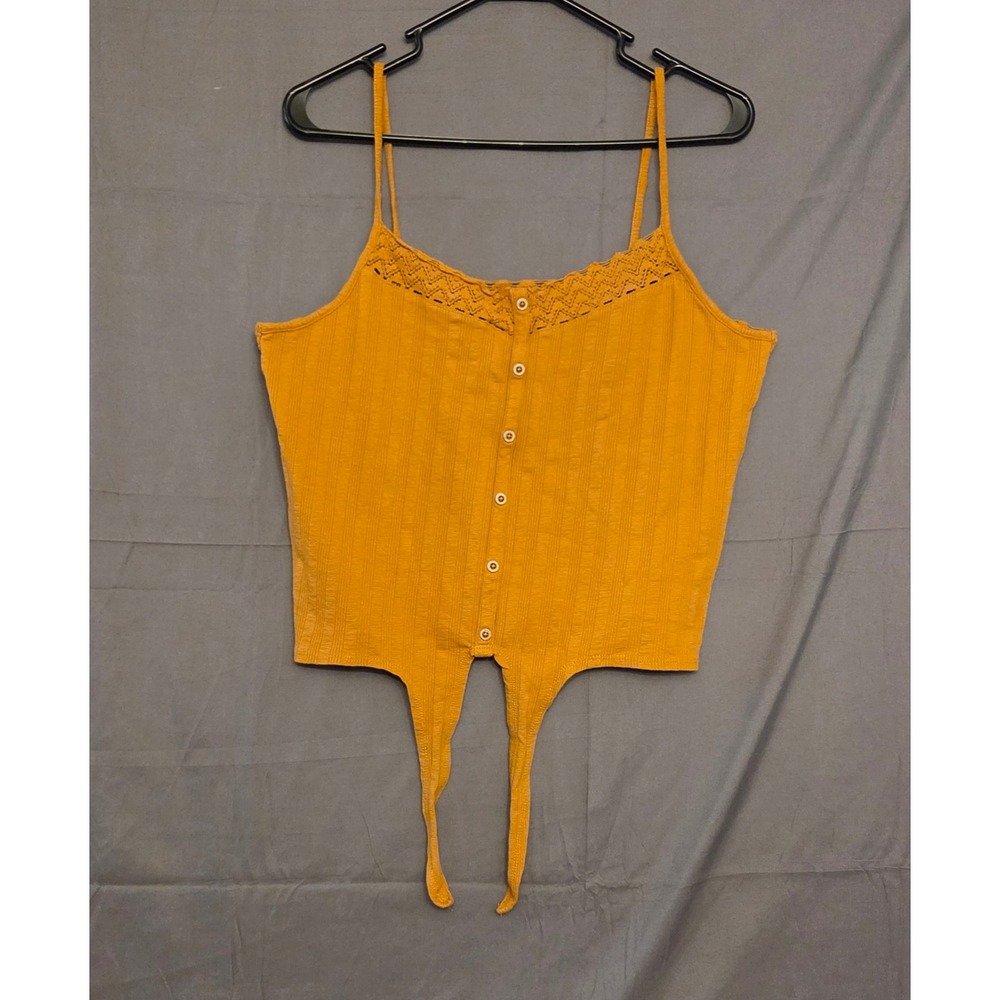 Mudd Ribbed Cropped Tank Top Women's Size XL Gold Tie Front